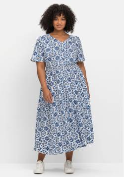 Große Größen: Kleid mit Alloverdruck und Smok-Taillenbund, blau gemustert, Gr.44 von sheego by Joe Browns