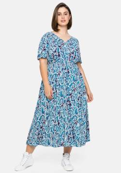 Große Größen: Kleid mit Alloverdruck und Smokbund, blau bedruckt, Gr.40 von sheego by Joe Browns