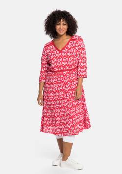 Große Größen: Kleid mit Blumendruck und Spitzenbesatz, rot bedruckt, Gr.44 von sheego by Joe Browns