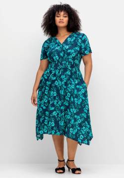 Große Größen: Kleid mit Blumendruck und Zipfelsaum, blau gemustert, Gr.54 von sheego by Joe Browns