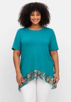 Große Größen: Longshirt mit floral bedruckten Crêpe- Einsätzen, aqua, Gr.40/42 von sheego by Joe Browns