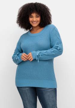 Große Größen: Pullover mit eingeflochtenen Bändern am Ärmel, blau, Gr.40/42 von sheego by Joe Browns