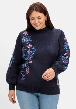Große Größen: Pullover mit floralem Jacquardmuster, blau, Gr.40/42 von sheego by Joe Browns