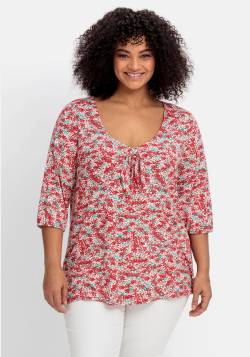 Große Größen: Shirt mit Allover-Blumendruck und tiefem Ausschnitt, rot gemustert, Gr.56/58 von sheego by Joe Browns
