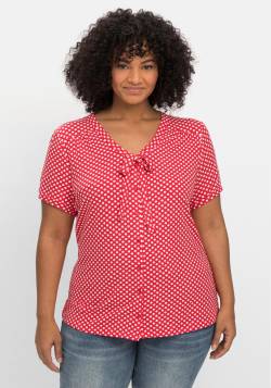 Große Größen: Shirt mit Pünktchen und Bindeband am Ausschnitt, rot gemustert, Gr.56/58 von sheego by Joe Browns