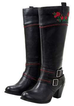 Große Größen: Weitschaftstiefel im Cowboy-Stil, mit Blumenstickerei, schwarz, Gr.44 von sheego by Joe Browns