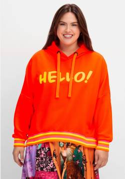 Große Größen: Neon-Kapuzensweatshirt mit Wordingprint, orange, Gr.44 von sheego loves miss goodlife