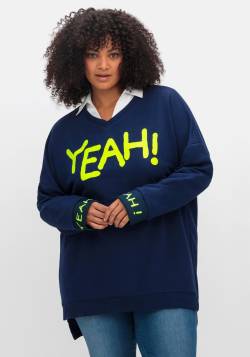 Große Größen: Oversize-Sweatshirt mit Statement-Frontdruck, dunkelblau bedruckt, Gr.48 von sheego loves miss goodlife