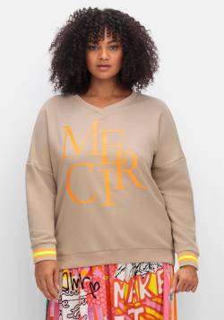 Große Größen: Sweatshirt mit Frontdruck und Ringelbündchen, beigefarben bedruckt, Gr.46 von sheego loves miss goodlife