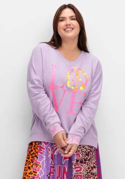 Große Größen: Sweatshirt mit Neonprint und V-Ausschnitt, flieder, Gr.52 von sheego loves miss goodlife