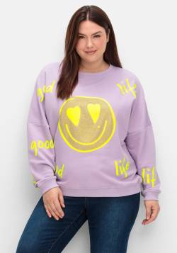 Große Größen: Sweatshirt mit Smiley-Frontdruck und Glitzersteinen, flieder bedruckt, Gr.42 von sheego loves miss goodlife