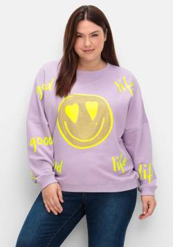Große Größen: Sweatshirt mit Smiley-Frontdruck und Glitzersteinen, flieder bedruckt, Gr.44 von sheego loves miss goodlife