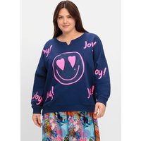 Große Größen: Sweatshirt mit Smiley-Frontdruck und Glitzersteinen, royalblau bedruckt, Gr.40-56 von sheego loves miss goodlife