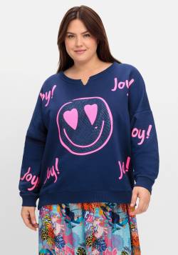 Große Größen: Sweatshirt mit Smiley-Frontdruck und Glitzersteinen, royalblau bedruckt, Gr.40 von sheego loves miss goodlife