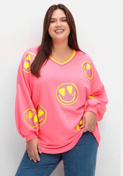 Große Größen: Sweatshirt mit Smileyprint und Glitzersteinen, pink, Gr.40 von sheego loves miss goodlife