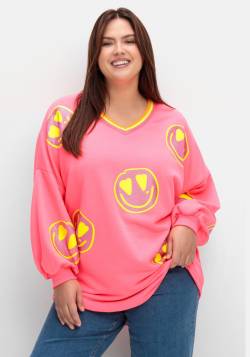 Große Größen: Sweatshirt mit Smileyprint und Glitzersteinen, pink, Gr.46 von sheego loves miss goodlife