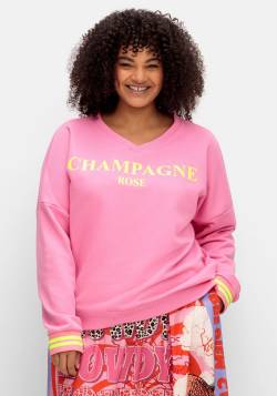 Große Größen: Sweatshirt mit Wordingprint und Streifenbündchen, pink, Gr.40 von sheego loves miss goodlife