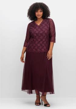 Große Größen: Abendkleid mit Spitzenoberteil und Chiffonrock, aubergine, Gr.48 von sheego