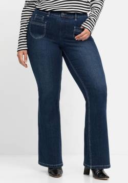 Große Größen: Bootcut-Jeans in High-Heel-Länge, mit Kontrastnähten, dark blue Denim, Gr.50 von sheego