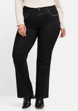 Große Größen: Bootcut-Jeans mit Kontrast-Stickerei, extralang, black Denim, Gr.46 von sheego