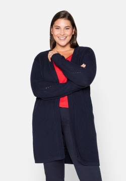 Große Größen: Cardigan aus Grobstrick, in offener Form, marine, Gr.52/54 von sheego