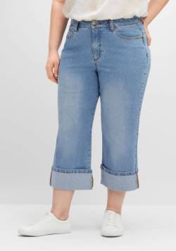 Große Größen: Dad-Jeans mit weitem Bein in 3/4-Länge, blue used Denim, Gr.40 von sheego