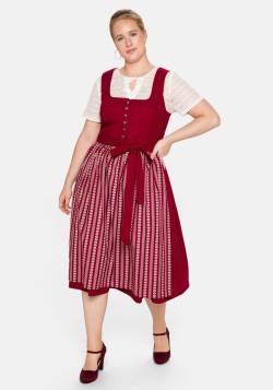 Große Größen: Dirndl in Midilänge, mit Spitzenbluse und Schürze, bordeaux, Gr.50 von sheego