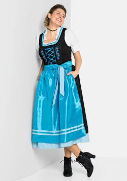 Große Größen: Dirndl mit Schürze 2tlg., schwarz-türkis, Gr.46 von sheego