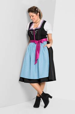 Große Größen: Dirndl mit Schürze und Bluse 3tlg., schwarz-türkis, Gr.40 von sheego