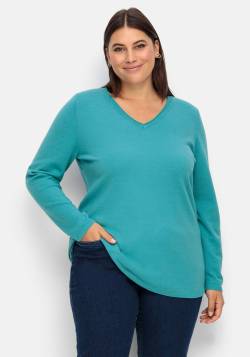 Große Größen: Flauschiger Pullover mit V-Ausschnitt, aqua, Gr.40/42 von sheego