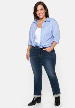 Große Größen: Gerade Stretch-Jeans mit Bodyforming-Effekt, dark blue Denim, Gr.112 von sheego
