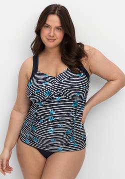 Große Größen: Gestreiftes Tankini-Top mit Shaping-Einsatz, marine gestreift, Gr.40B von sheego