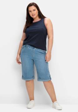 Große Größen: Jeans-Bermudas mit fixiertem Aufschlag, blue bleached Denim, Gr.44 von sheego