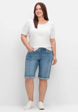 Große Größen: Jeansbermudas im Used-Look, light blue Denim, Gr.44 von sheego