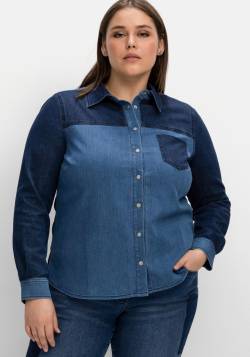Große Größen: Jeansbluse im Colourblocking, leicht tailliert, blue Denim, Gr.44 von sheego