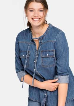 Große Größen: Jeansbluse mit Bindeband am Ausschnitt, blue Denim, Gr.50 von sheego