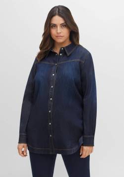 Große Größen: Jeansbluse mit Kontrastnähten und Druckknöpfen, blue black Denim, Gr.48 von sheego