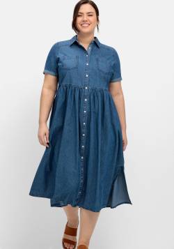 Große Größen: Jeanskleid mit Blusenkragen und Teilungsnaht, blue Denim, Gr.50 von sheego