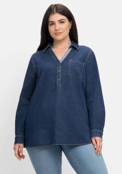 Große Größen: Jeanstunika mit V-Ausschnitt und Hemdkragen, dark blue Denim, Gr.54 von sheego