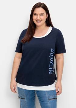 Große Größen: Jerseyshirt mit Wordingprint und separatem Top, nachtblau, Gr.40 von sheego