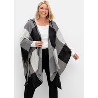 Große Größen: Kariertes Poncho-Cape mit Kapuze, offene Form, schwarz-weiß, Gr.1-3 von sheego