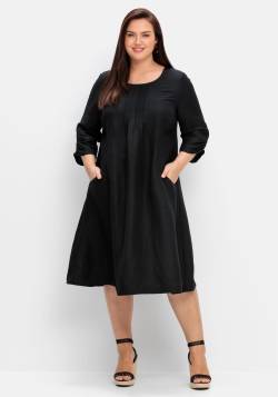 Große Größen: Kleid in A-Linie mit 3/4-Ärmeln, aus Leinen-Viskose-Mix, schwarz, Gr.50 von sheego