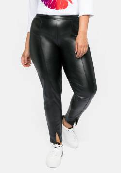 Große Größen: Leggings in Lederoptik, mit Schlitz am Saum, schwarz, Gr.42 von sheego