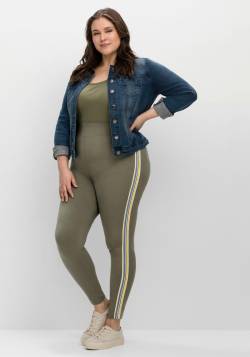 Große Größen: Leggings mit seitlichem Galonstreifen, khaki, Gr.40 von sheego