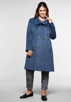 Große Größen: Mantel in Woll-Optik, melierte Qualität, stahlblau, Gr.46 von sheego