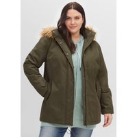 Große Größen: Parka mit Fellimitat-Kapuze und Oversized-Schultern, dunkeloliv, Gr.40-58 von sheego