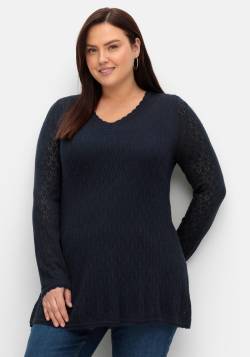 Große Größen: Pullover aus Ajourstrick, in leichter A-Linie, nachtblau, Gr.40/42 von sheego