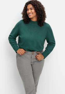 Große Größen: Pullover aus Feinstrick, mit Stehkragen, tannengrün, Gr.44 von sheego