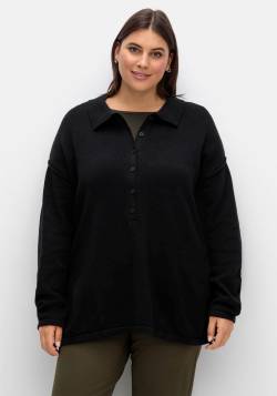 Große Größen: Pullover im Linksstrick, mit Polokragen, schwarz, Gr.40/42 von sheego