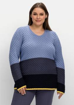Große Größen: Pullover im Wabenstrickmuster, mit Blockstreifen, indigo gestreift, Gr.40/42 von sheego